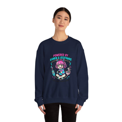 Powered by Ramen & Respawns Sweatshirt | anime aesthetic, chibi kawaii