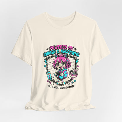 Late Night Anime Gamer Tee | chibi kawaii, manga panel, neon pastel aesthetic