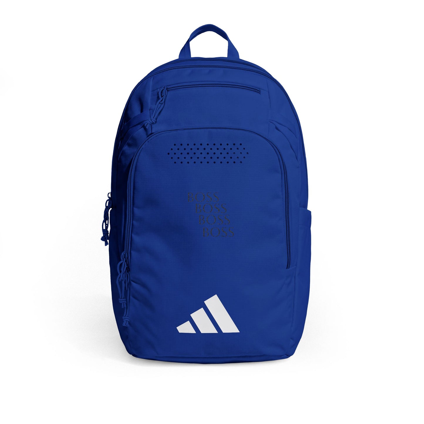 Blue adidas Defender 5 backpack with front zip pocket and embroidered adidas logo