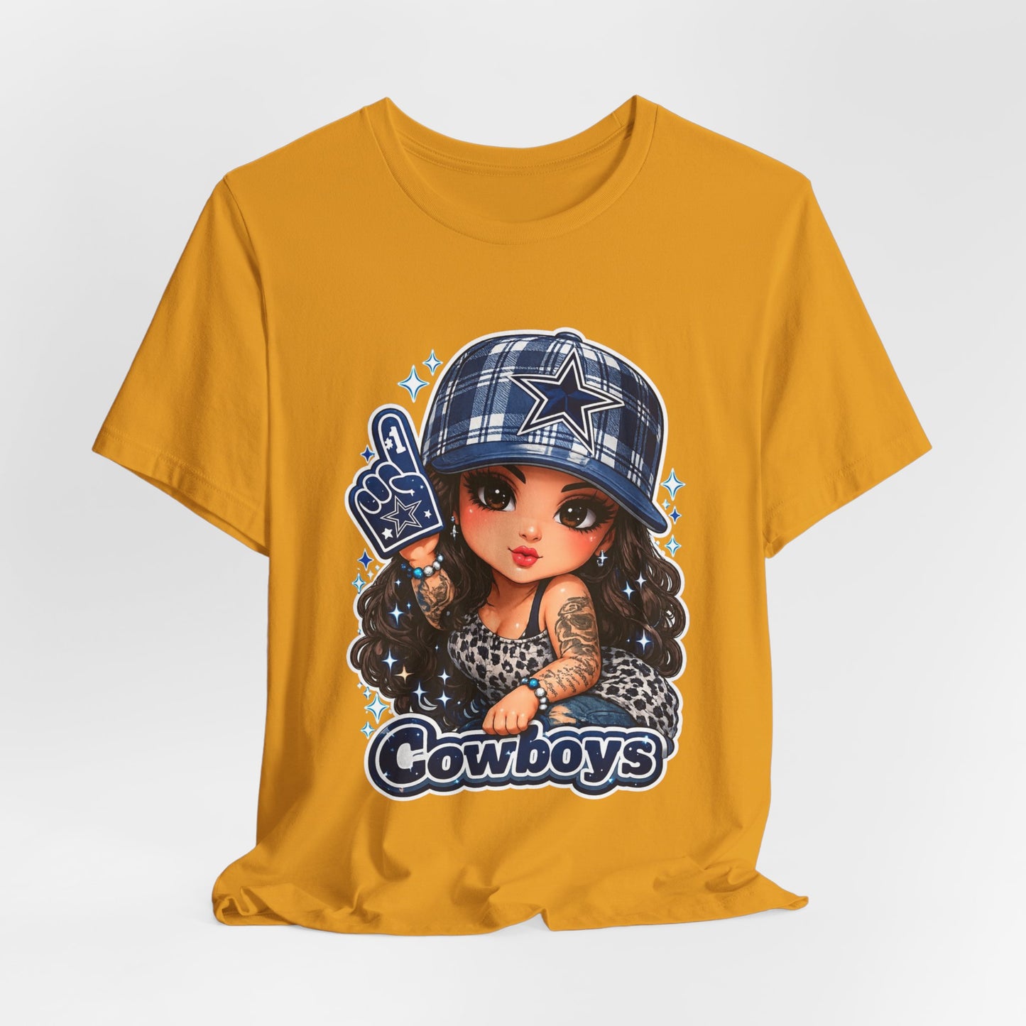 Cowboys Fan Girl T‑Shirt — Cute Tattooed Cheerleader Design