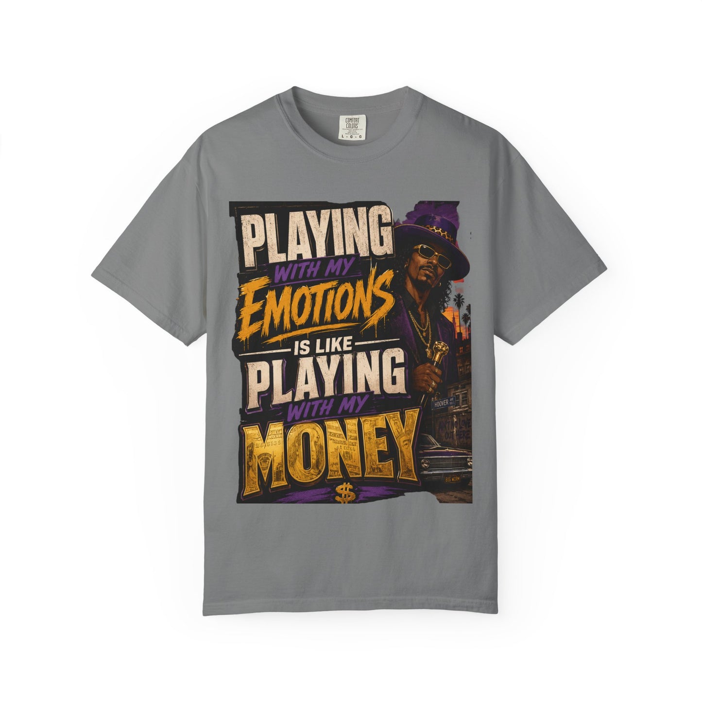 Playing with My Emotions Is Like Playing with My Money T-Shirt — Retro Pimp Illustration Graphic Tee