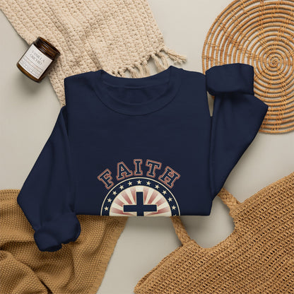 Faith & Freedom Cross Crewneck Sweatshirt, patriotic faith-based vintage Americana