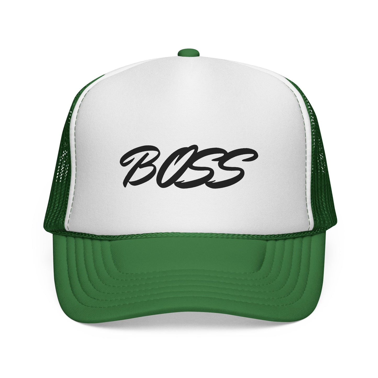 BOSS Trucker Cap — Bold Script Mesh Back Hat for Leaders & Street Style