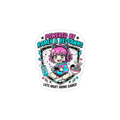 Powered by Ramen & Respawns Sticker | Anime Aesthetic, Chibi Gamer