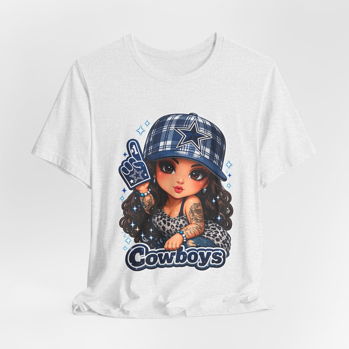 Cowboys Fan Girl T‑Shirt — Cute Tattooed Cheerleader Design