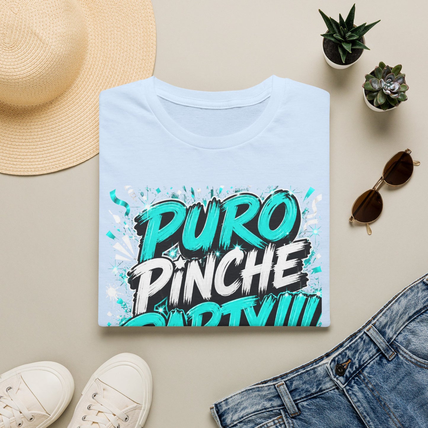 Puro Pinche Party T-Shirt — Bold Teal Party Graphic Tee