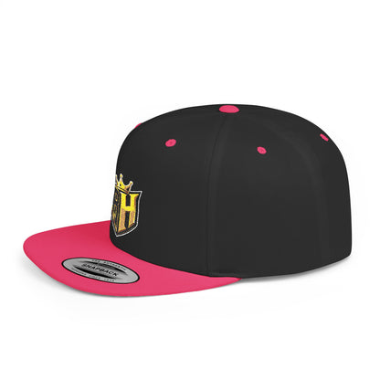 Snapback Hat — Gold Crown Shield Logo Flat Bill Cap