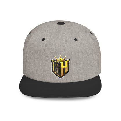 Snapback Hat — Gold Crown Shield Logo Flat Bill Cap