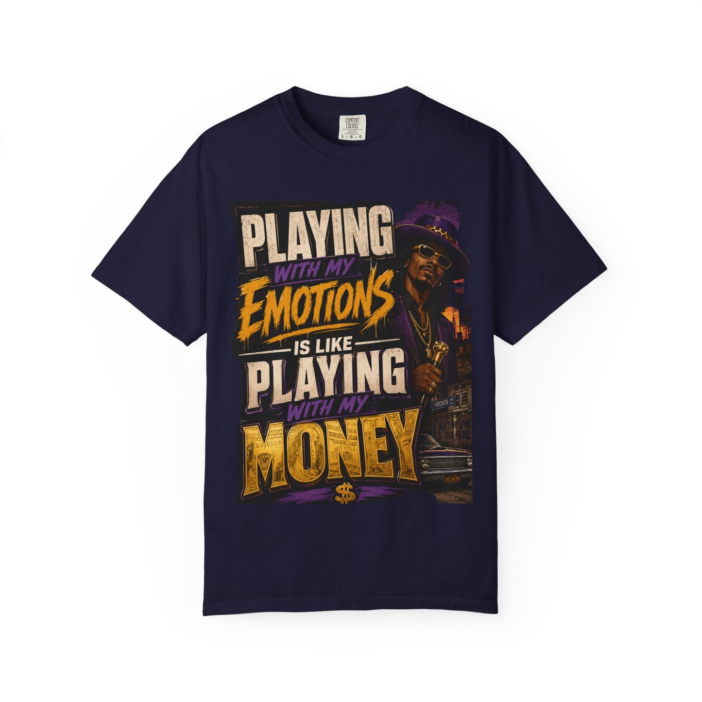 Playing with My Emotions Is Like Playing with My Money T-Shirt — Retro Pimp Illustration Graphic Tee