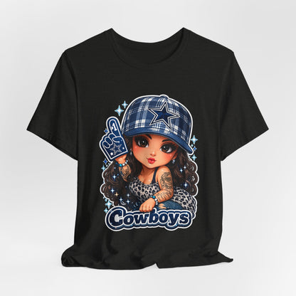 Cowboys Fan Girl T‑Shirt — Cute Tattooed Cheerleader Design