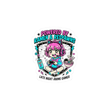 Powered by Ramen & Respawns Sticker | Anime Aesthetic, Chibi Gamer