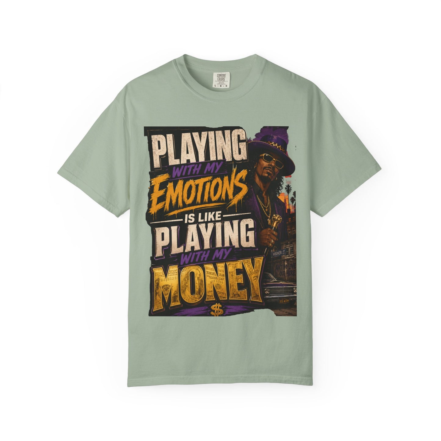 Playing with My Emotions Is Like Playing with My Money T-Shirt — Retro Pimp Illustration Graphic Tee