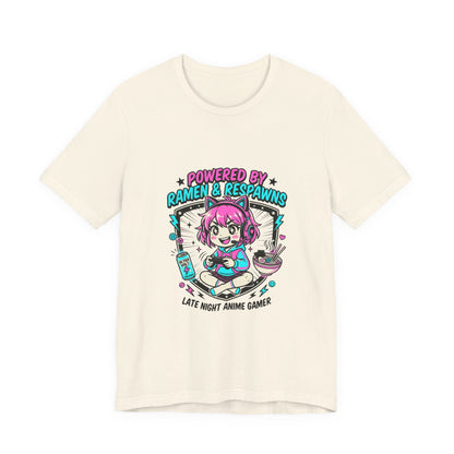 Late Night Anime Gamer Tee | chibi kawaii, manga panel, neon pastel aesthetic