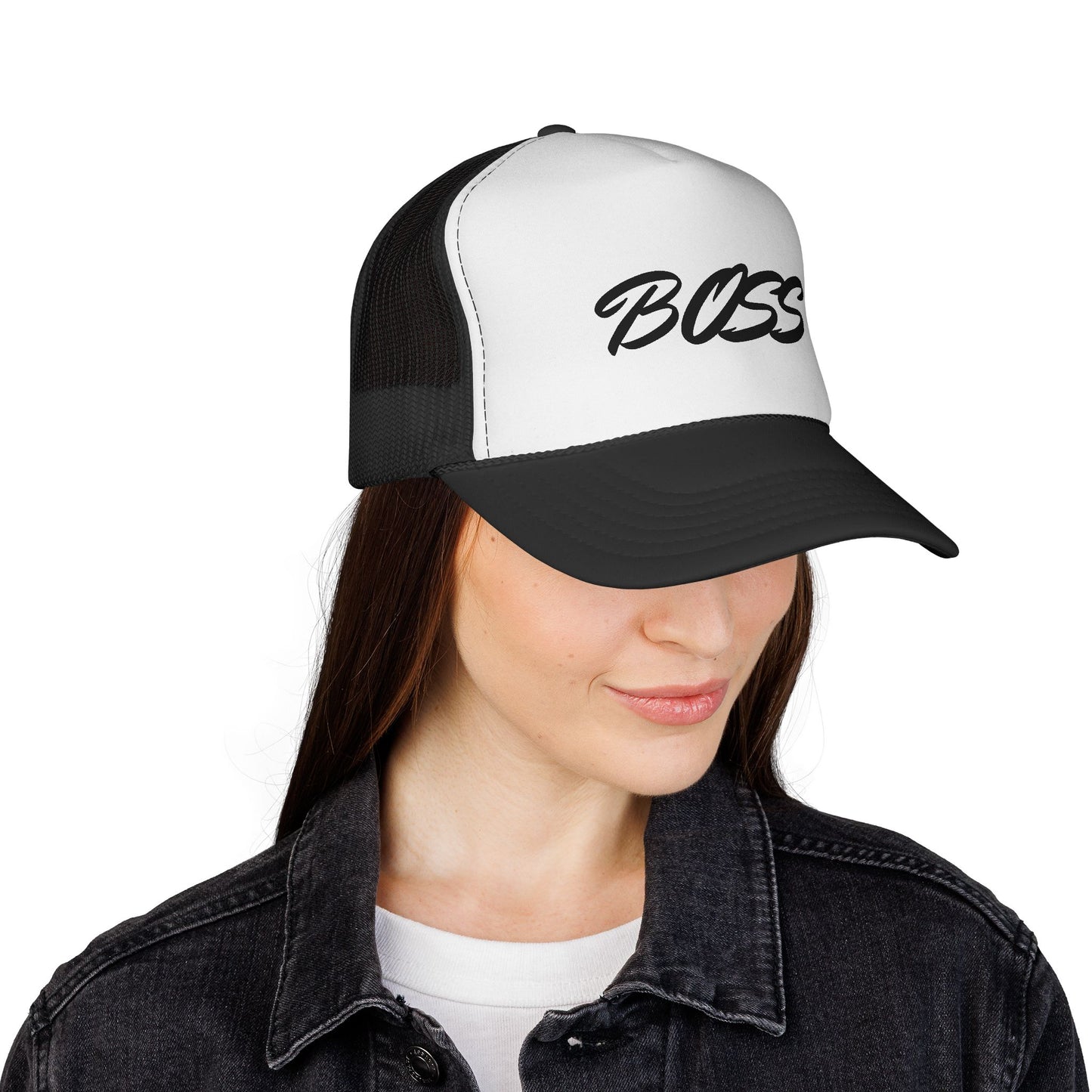 BOSS Trucker Cap — Bold Script Mesh Back Hat for Leaders & Street Style