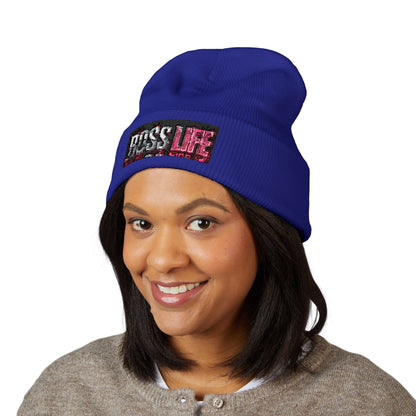 Boss Life Embroidered Cuffed Beanie — Streetwear Knit Hat for Confident Style
