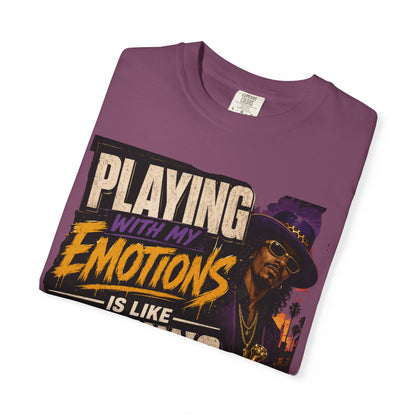 Playing with My Emotions Is Like Playing with My Money T-Shirt — Retro Pimp Illustration Graphic Tee