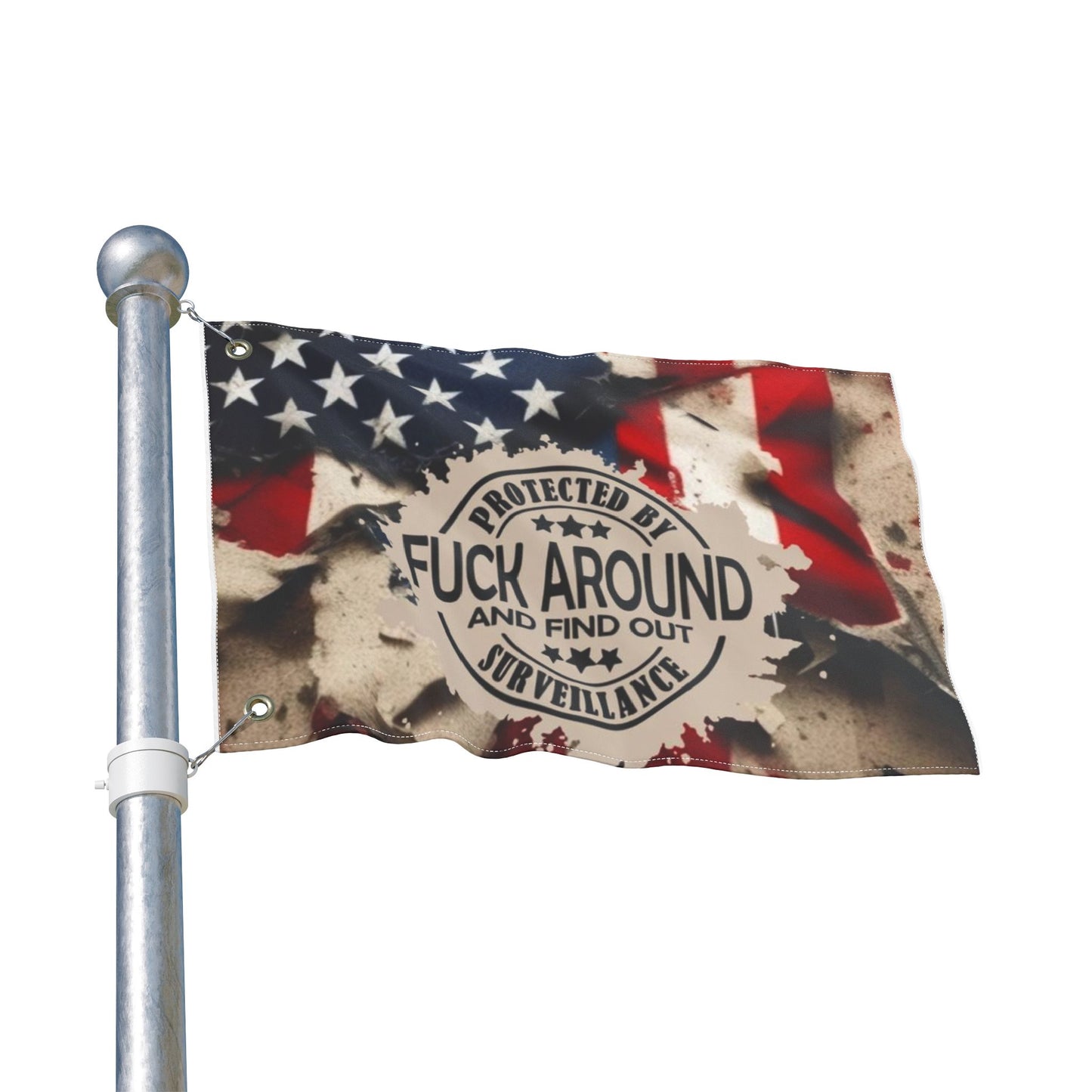 Flag — "Protected by Surveillance: Fuck Around and Find Out" Double-Sided American Flag