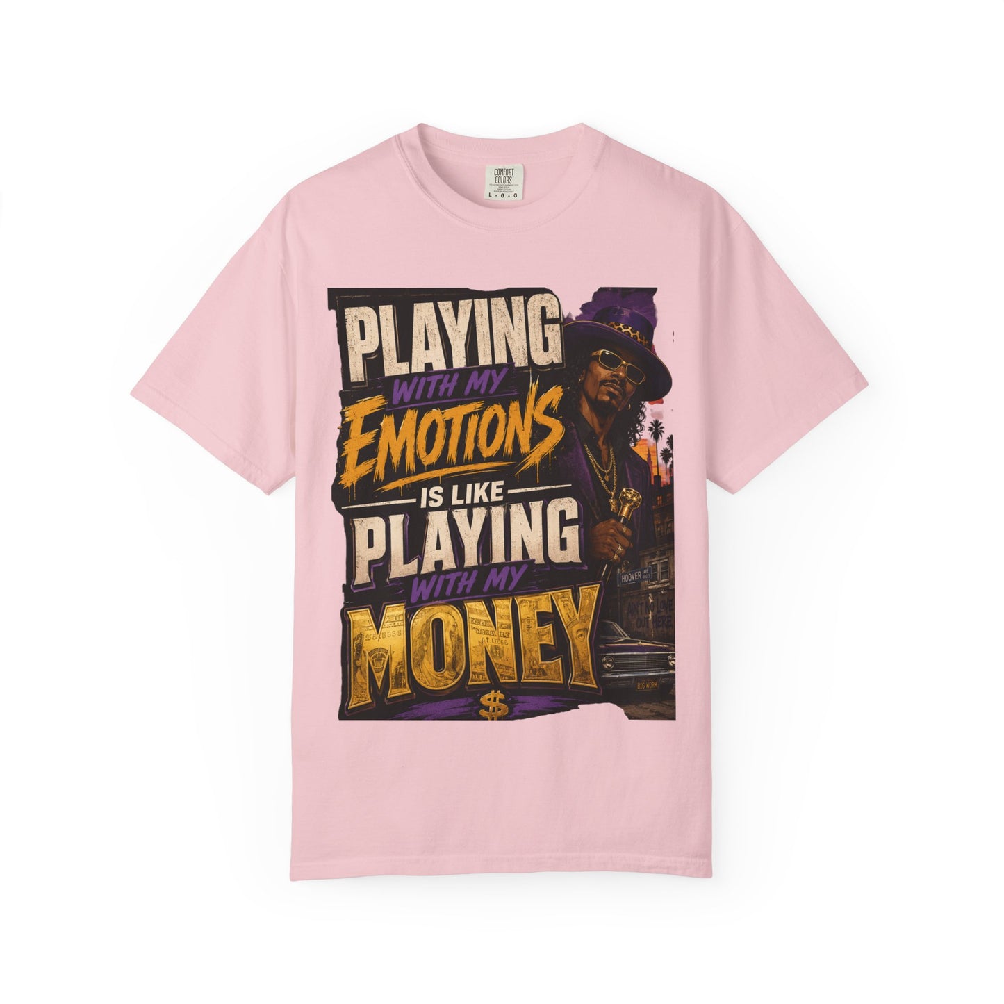 Playing with My Emotions Is Like Playing with My Money T-Shirt — Retro Pimp Illustration Graphic Tee