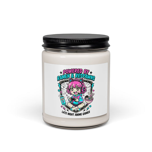 Powered by Ramen & Respawns Candle | Anime Aesthetic, Chibi Gamer Soy