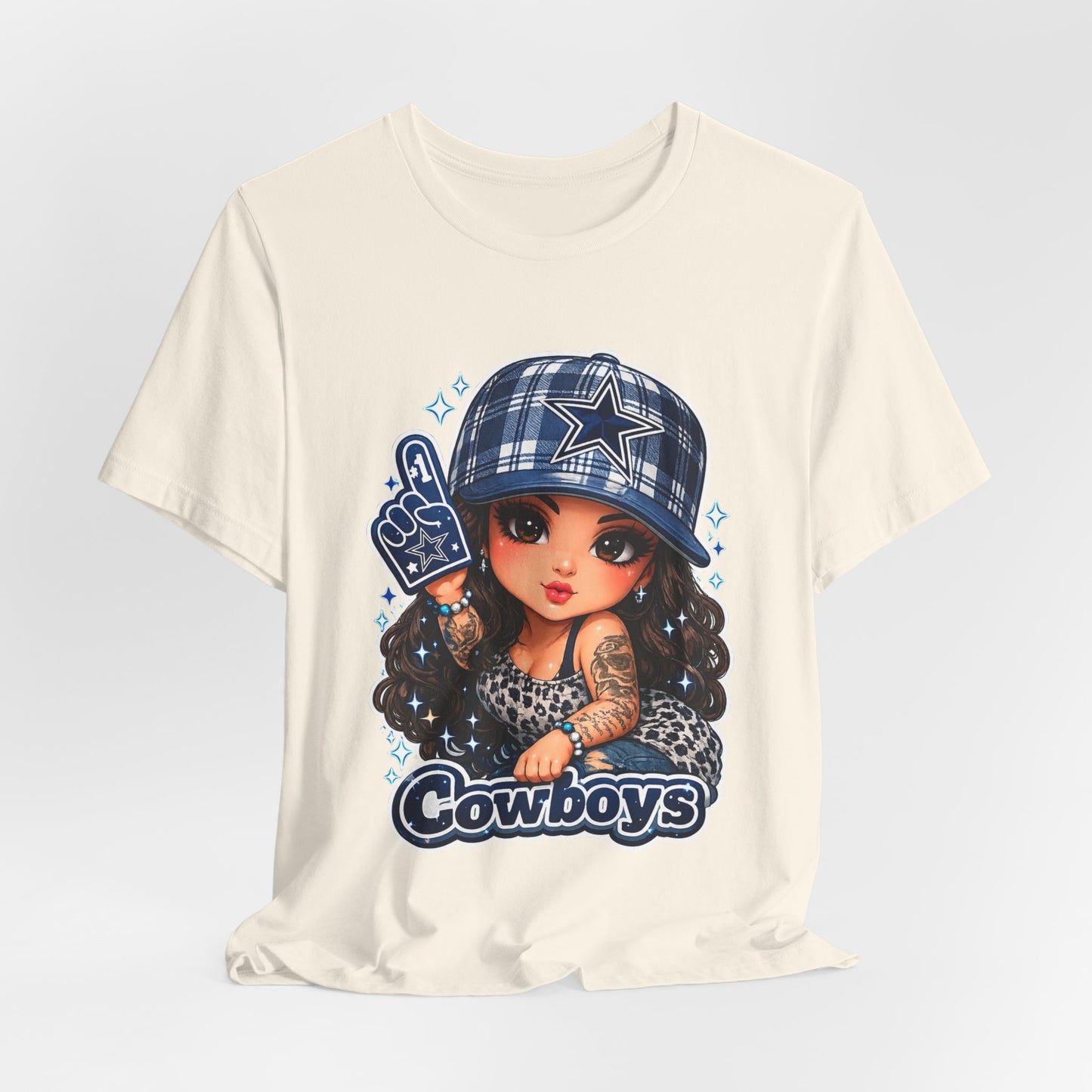 Cowboys Fan Girl T‑Shirt — Cute Tattooed Cheerleader Design