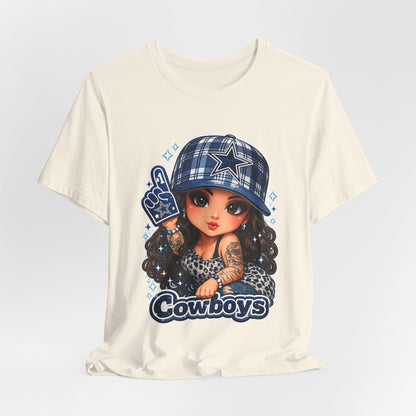 Cowboys Fan Girl T‑Shirt — Cute Tattooed Cheerleader Design