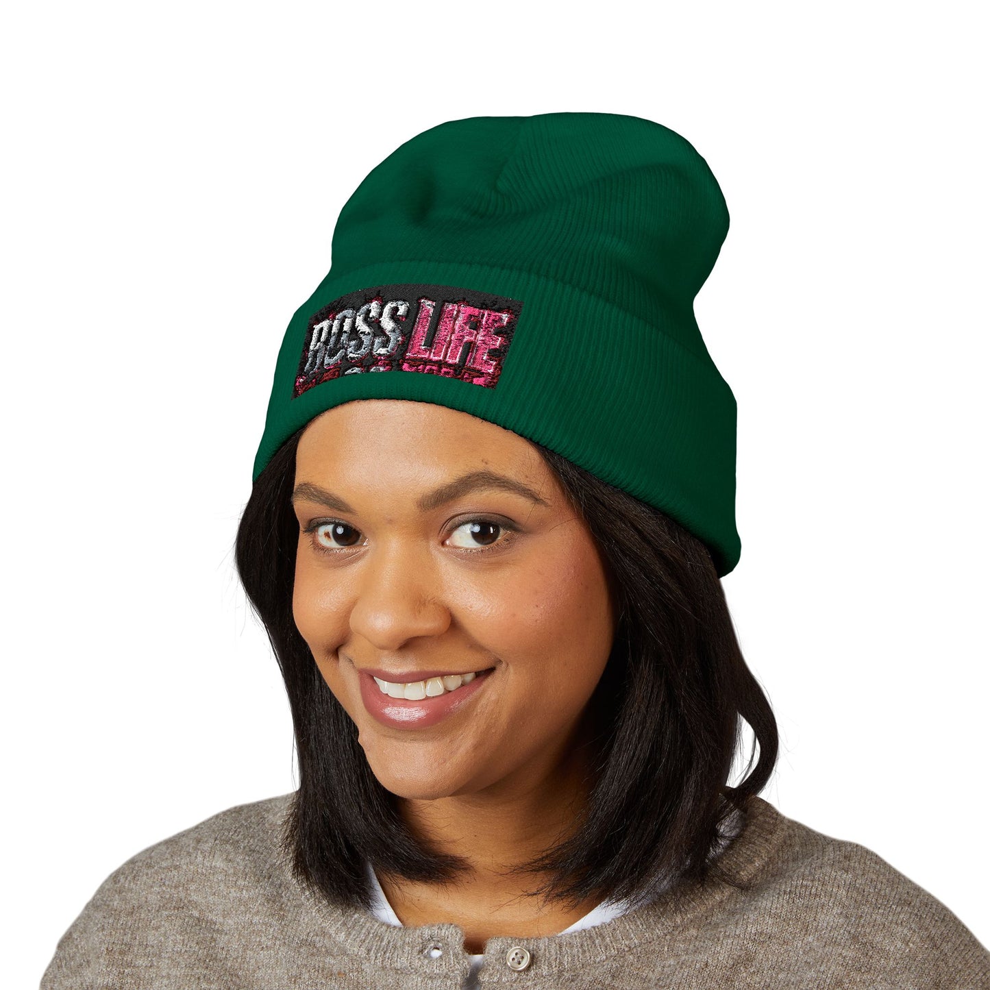 Boss Life Embroidered Cuffed Beanie — Streetwear Knit Hat for Confident Style