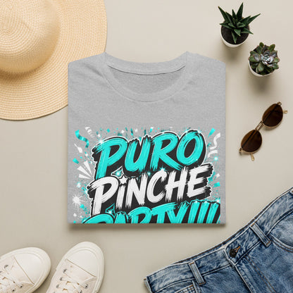 Puro Pinche Party T-Shirt — Bold Teal Party Graphic Tee