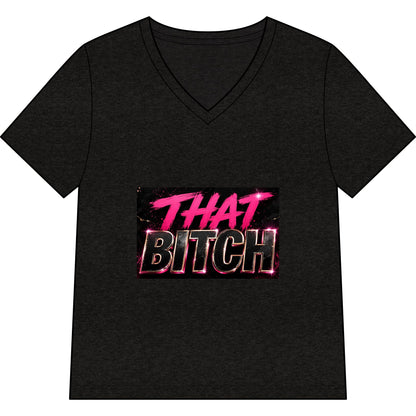 That Bitch V-Neck Tee — Bold Retro Neon Graphic Shirt for Women