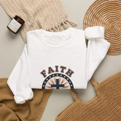 Faith & Freedom Cross Crewneck Sweatshirt, patriotic faith-based vintage Americana