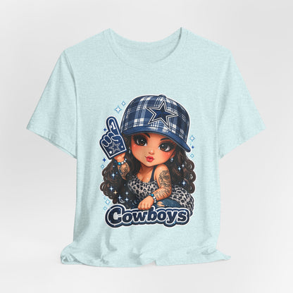 Cowboys Fan Girl T‑Shirt — Cute Tattooed Cheerleader Design