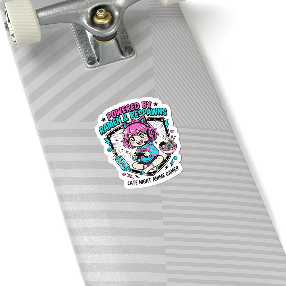 Powered by Ramen & Respawns Sticker | Anime Aesthetic, Chibi Gamer