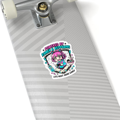 Powered by Ramen & Respawns Sticker | Anime Aesthetic, Chibi Gamer