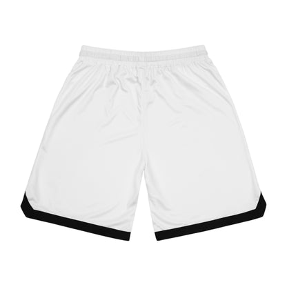 Basketball Rib Shorts — White Athletic Game Shorts with Black Trim