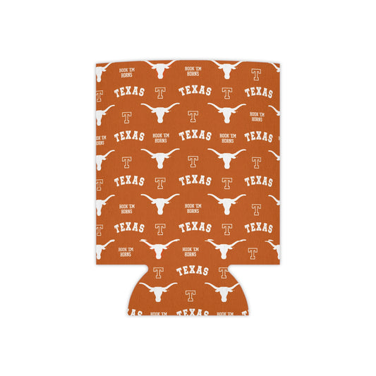 Texas Longhorns Pattern Can Cooler – Burnt Orange 'TEXAS' Logo Koozie