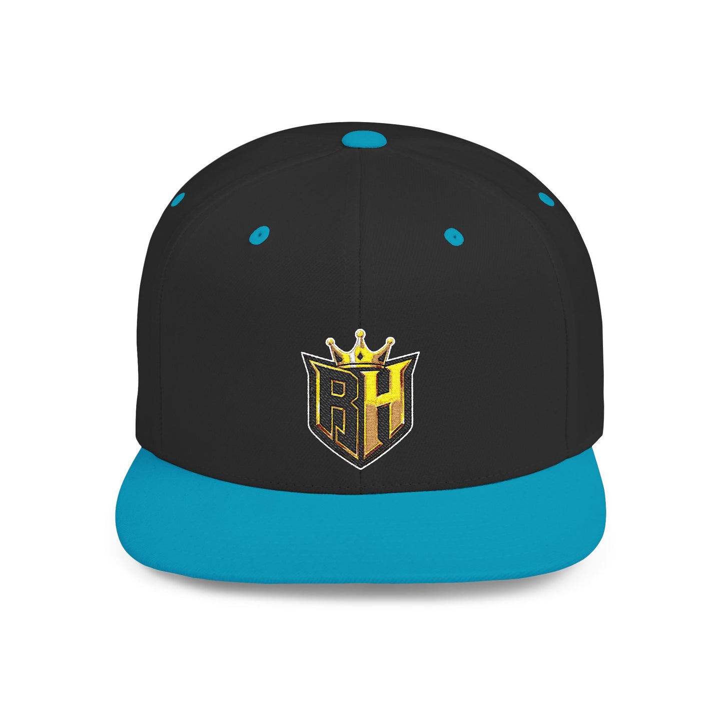 Snapback Hat — Gold Crown Shield Logo Flat Bill Cap