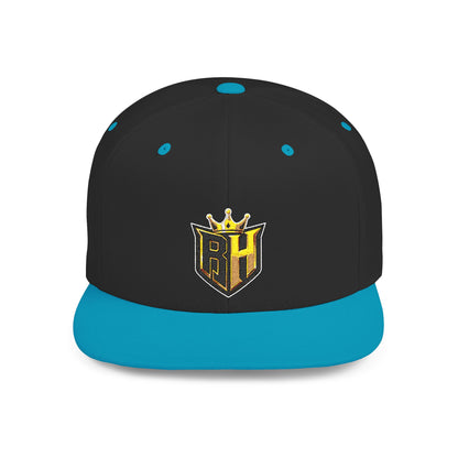 Snapback Hat — Gold Crown Shield Logo Flat Bill Cap