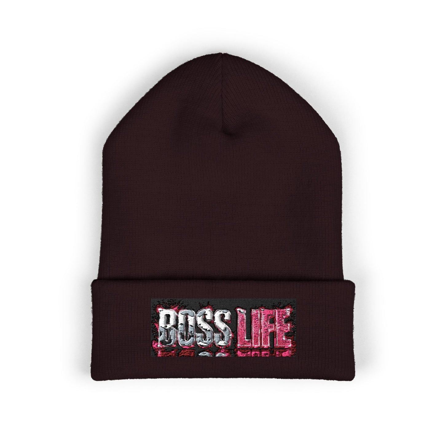Boss Life Embroidered Cuffed Beanie — Streetwear Knit Hat for Confident Style