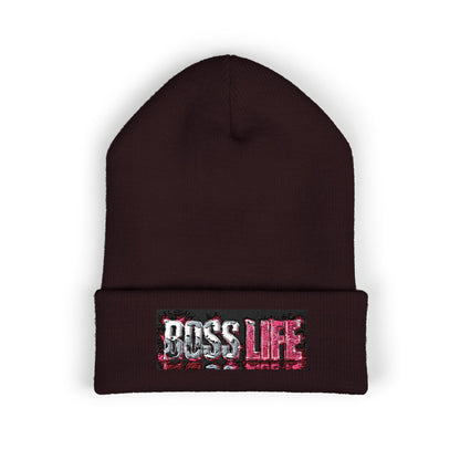 Boss Life Embroidered Cuffed Beanie — Streetwear Knit Hat for Confident Style