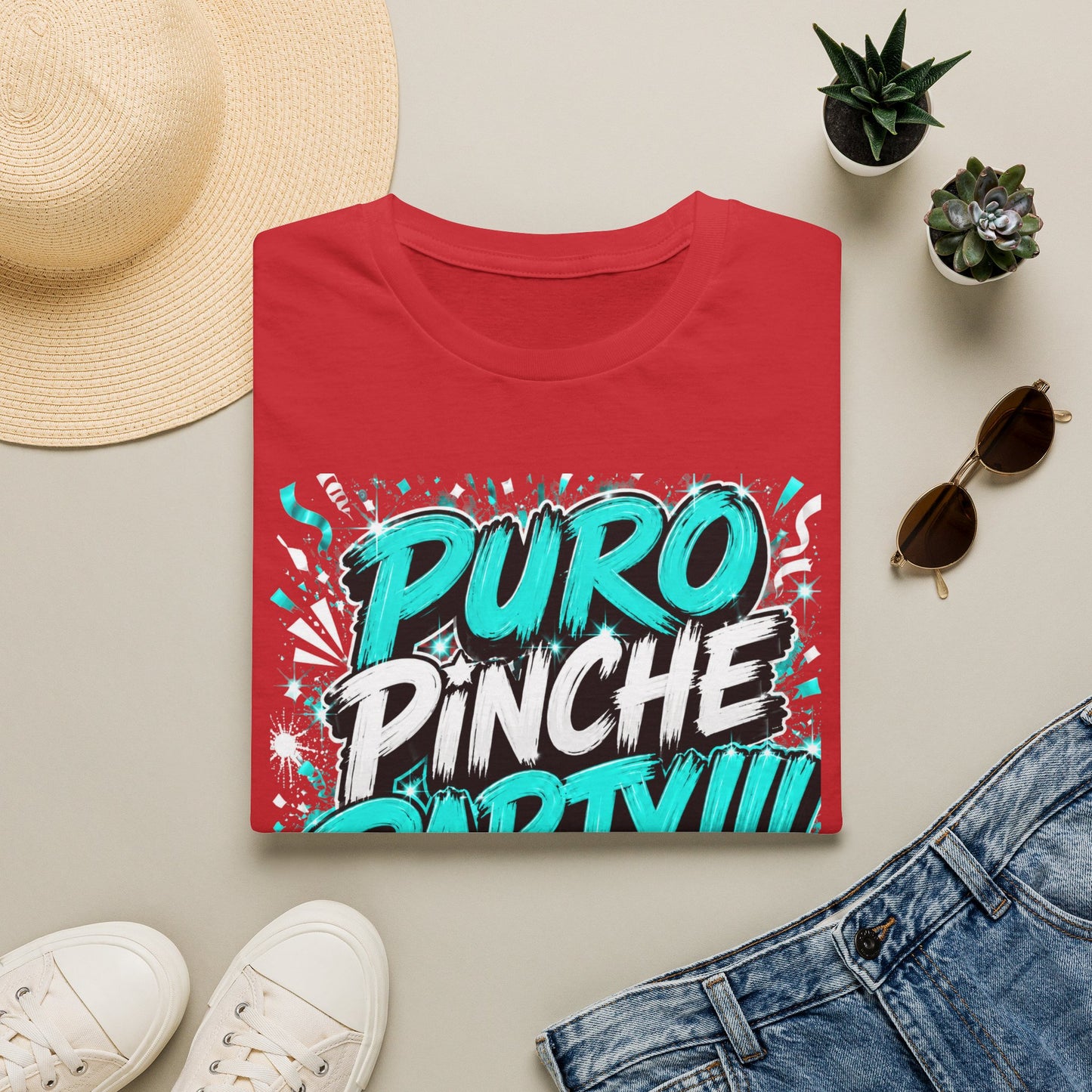 Puro Pinche Party T-Shirt — Bold Teal Party Graphic Tee