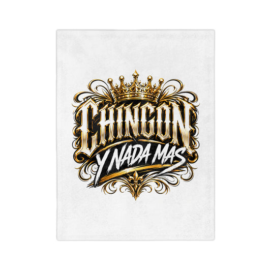 Velveteen Microfiber Blanket — "Chingón y Nada Más" Gold Crown Decorative Throw