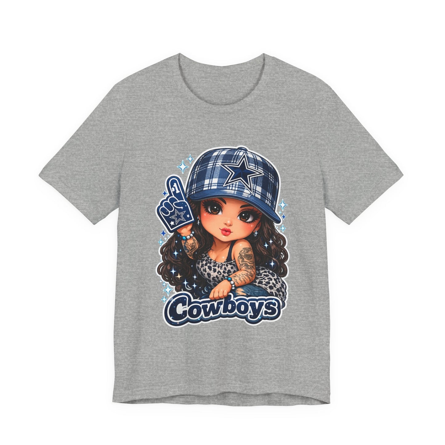 Cowboys Fan Girl T‑Shirt — Cute Tattooed Cheerleader Design