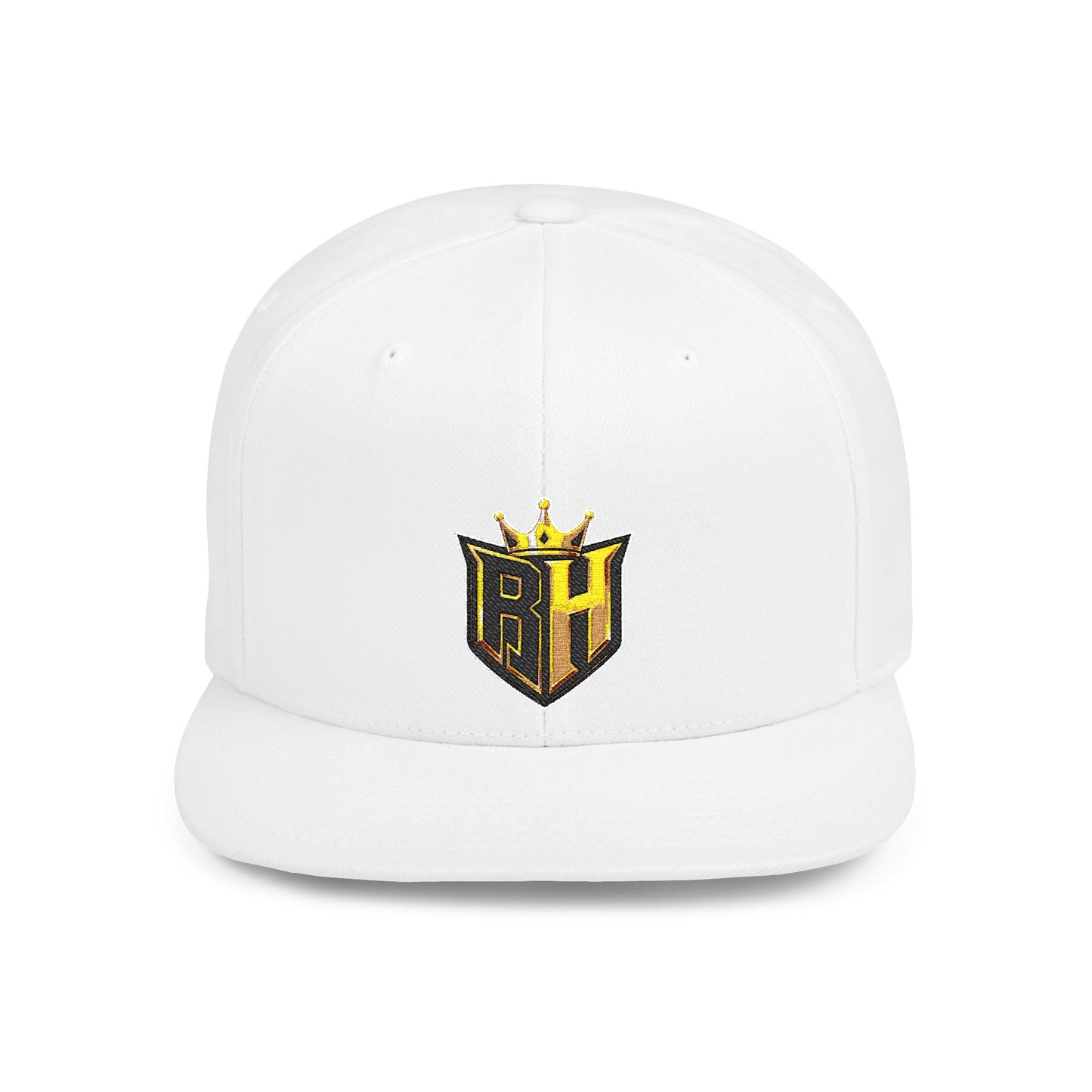 Snapback Hat — Gold Crown Shield Logo Flat Bill Cap