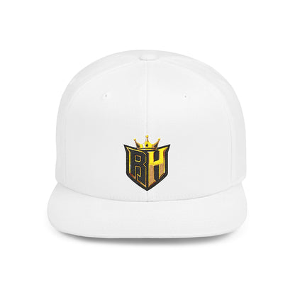 Snapback Hat — Gold Crown Shield Logo Flat Bill Cap