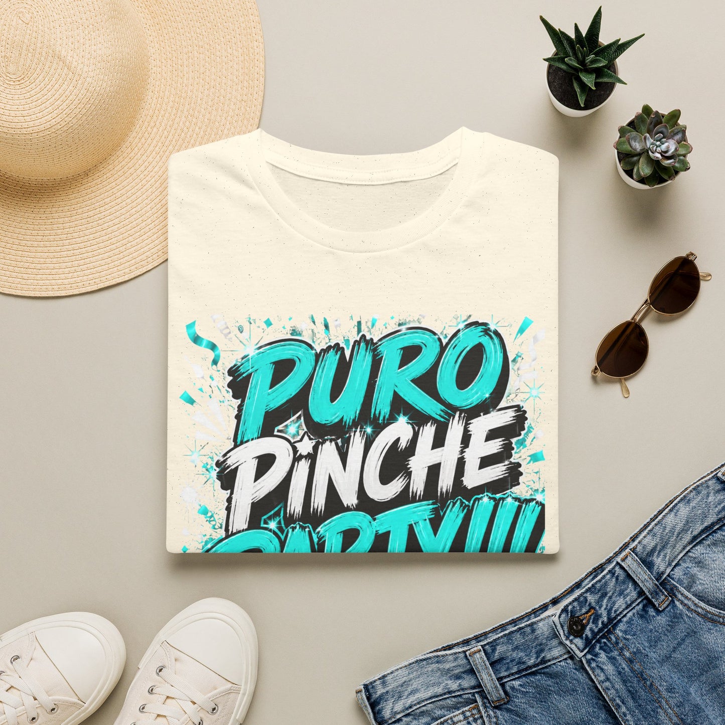 Puro Pinche Party T-Shirt — Bold Teal Party Graphic Tee
