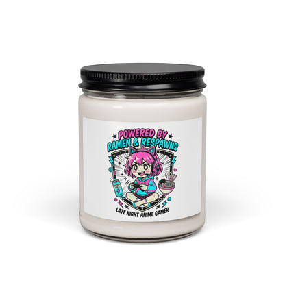 Powered by Ramen & Respawns Candle | Anime Aesthetic, Chibi Gamer Soy