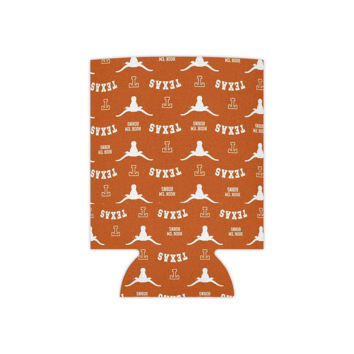 Texas Longhorns Pattern Can Cooler – Burnt Orange 'TEXAS' Logo Koozie