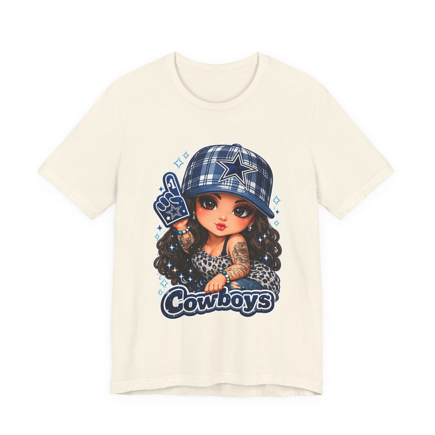 Cowboys Fan Girl T‑Shirt — Cute Tattooed Cheerleader Design