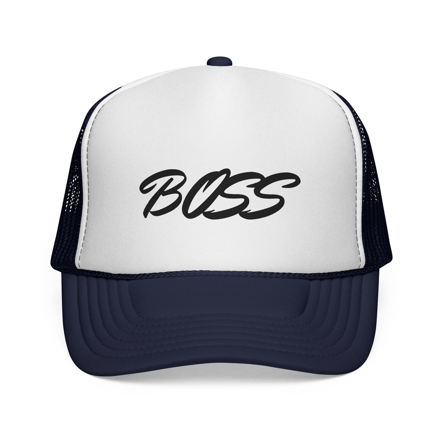 BOSS Trucker Cap — Bold Script Mesh Back Hat for Leaders & Street Style