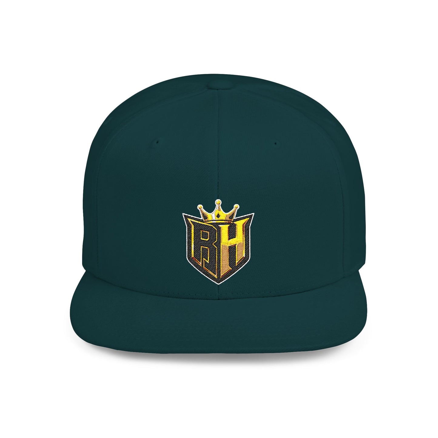 Snapback Hat — Gold Crown Shield Logo Flat Bill Cap