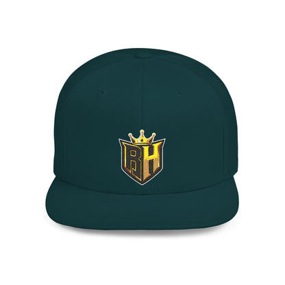 Snapback Hat — Gold Crown Shield Logo Flat Bill Cap